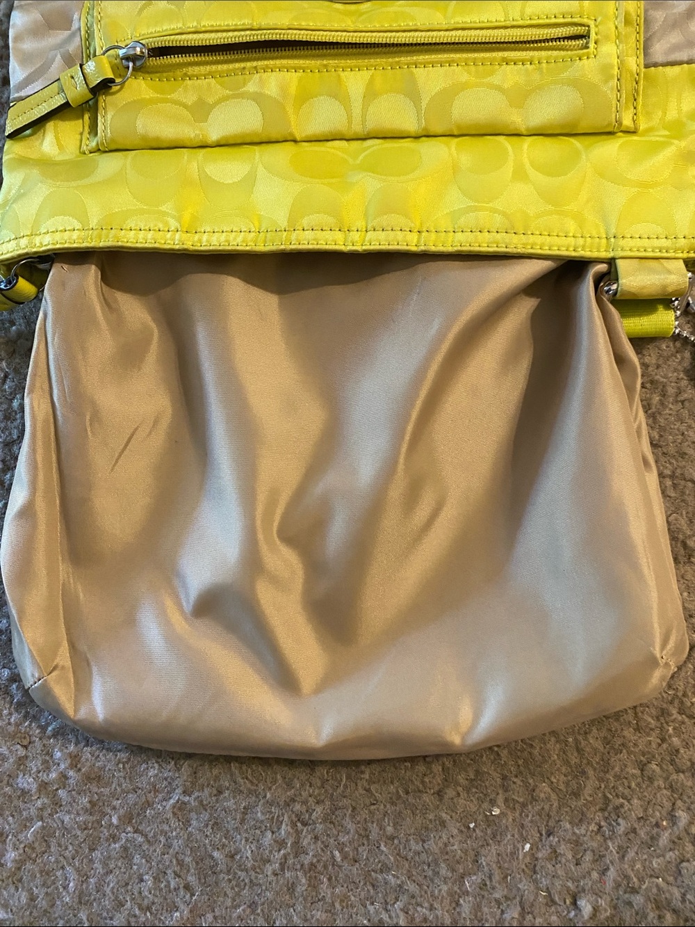 Coach Citrine and Beige Signature Nylon Tote with Front Zip Pocket - Picture 8 of 9
